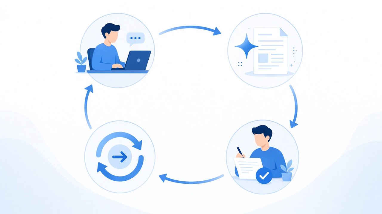AI Agent vs AI Assistant vs Chatbot: What's Actually Different? 4 AI assistant as a copilot: user prompts, assistant drafts, user reviews and continues
